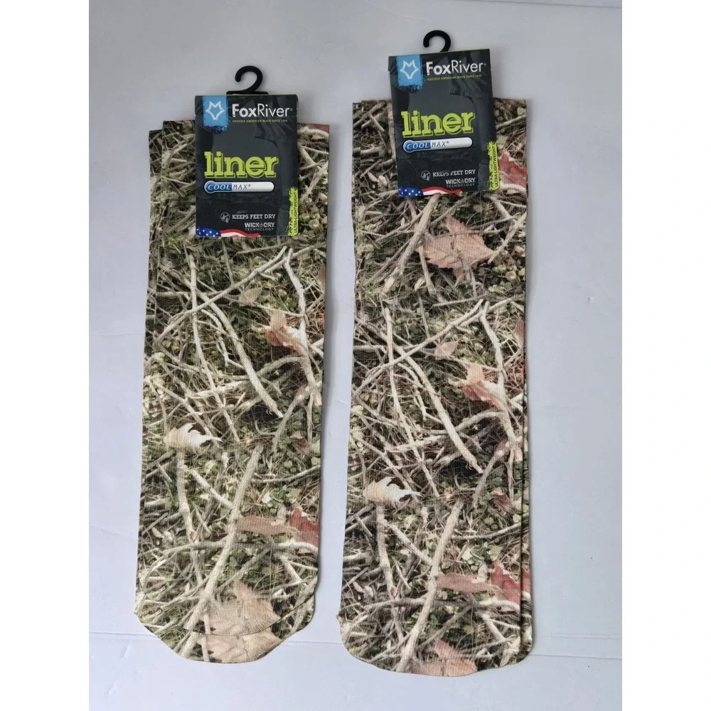 Fox River Liner socks size L Cool Max Mens New 2 pairs Camo Men 9-11.5 W 10-12.5